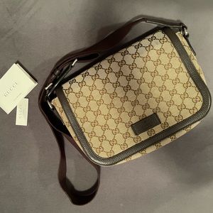 Authentic GUCCI 449172 GG pattern Messenger Shoulder Bag GGCanvas/Leather Beige